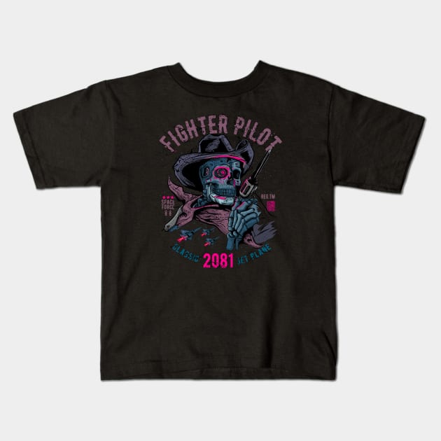 Tokebi's Cyberpunk Space Skull Cowboy Kids T-Shirt by TOKEBI